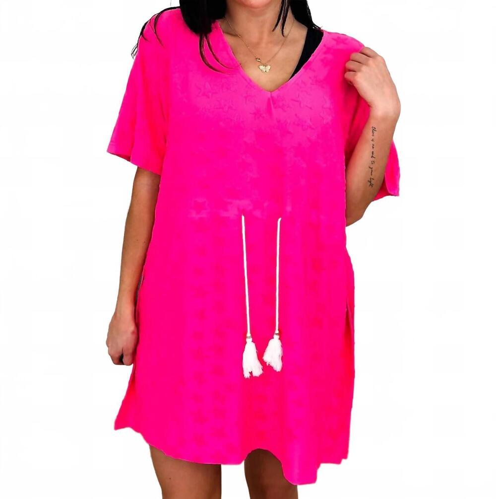 NEW JESS LEA sunshine starfish short sleeve swim cover up tunic in pink